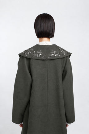 Glint beads embroidered long coat (Gray)