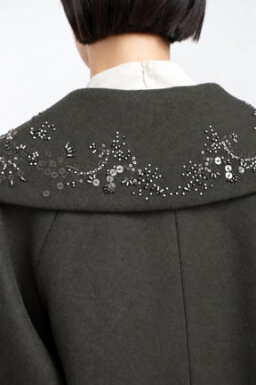 Glint beads embroidered long coat (Gray)