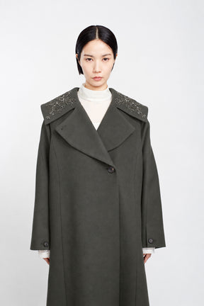 Glint beads embroidered long coat (Gray)