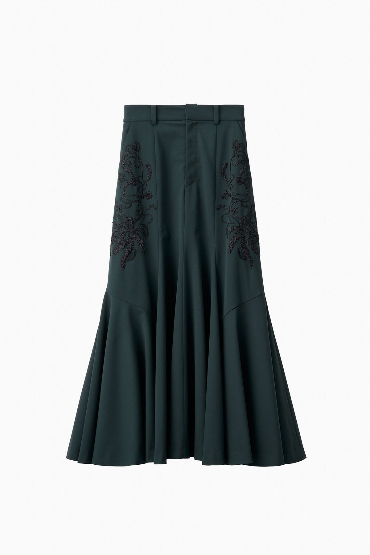 Ribbon embroidered skirt (Dark green)