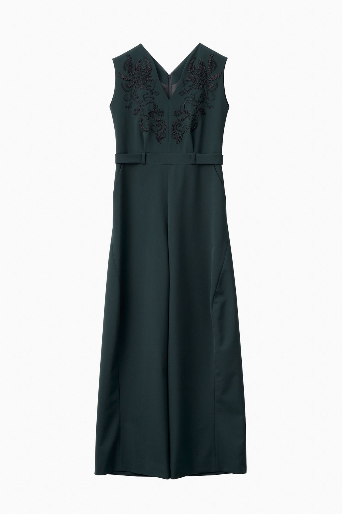 Ribbon embroidered jumpsuit (Dark green)
