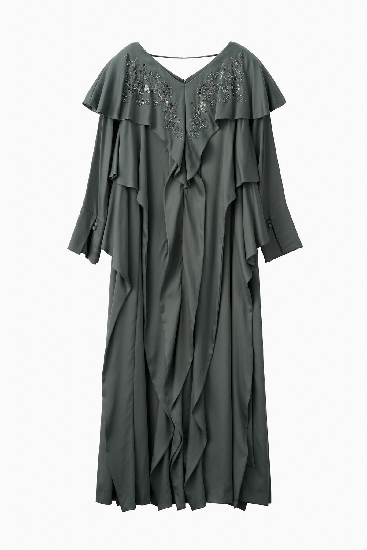 Glint beads embroidered dress (Slate green)