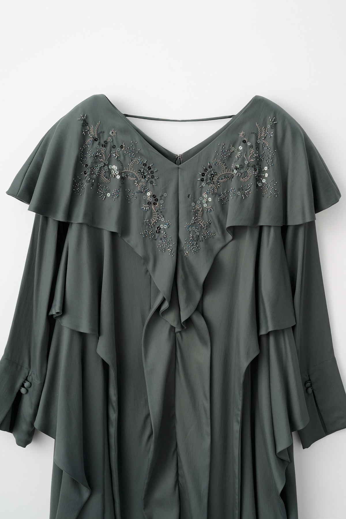 Glint beads embroidered dress (Slate green)
