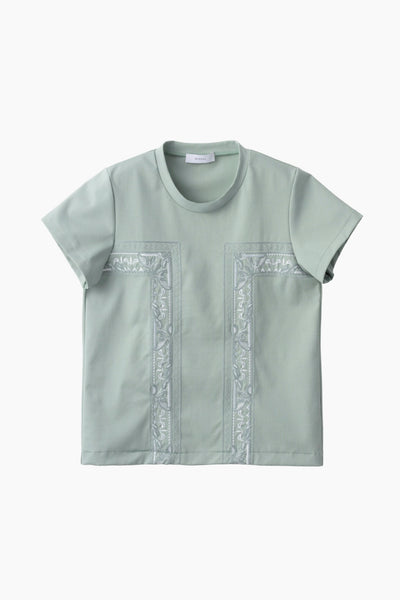 Framed embroidered jersey tops (Ash green)