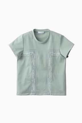 Framed embroidered jersey tops (Ash green)