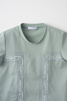 Framed embroidered jersey tops (Ash green)