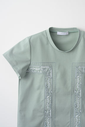 Framed embroidered jersey tops (Ash green)
