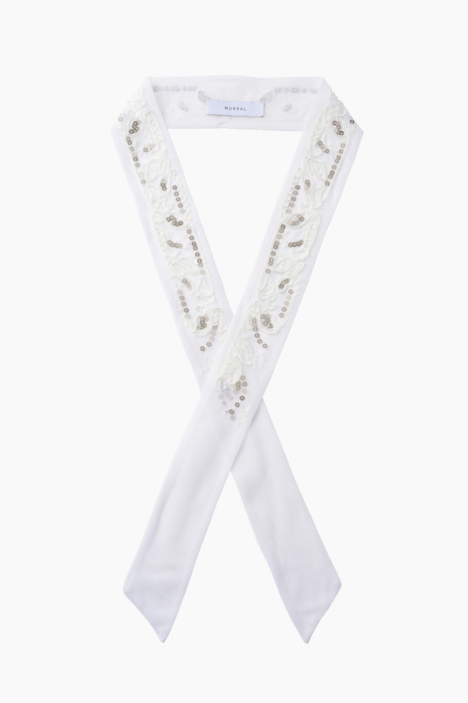 Gleaming embroidered ribbon (White)