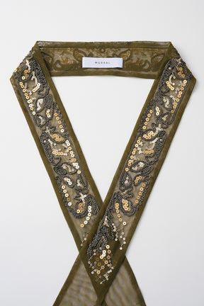 Gleaming embroidered ribbon (Olive)