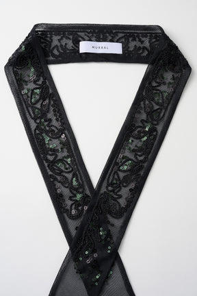 Gleaming embroidered ribbon (Black)