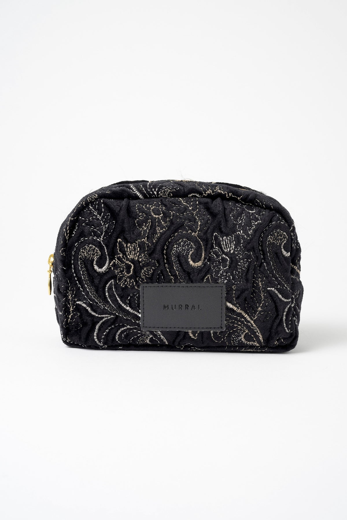 Ice flower embroidery pouch (Black)