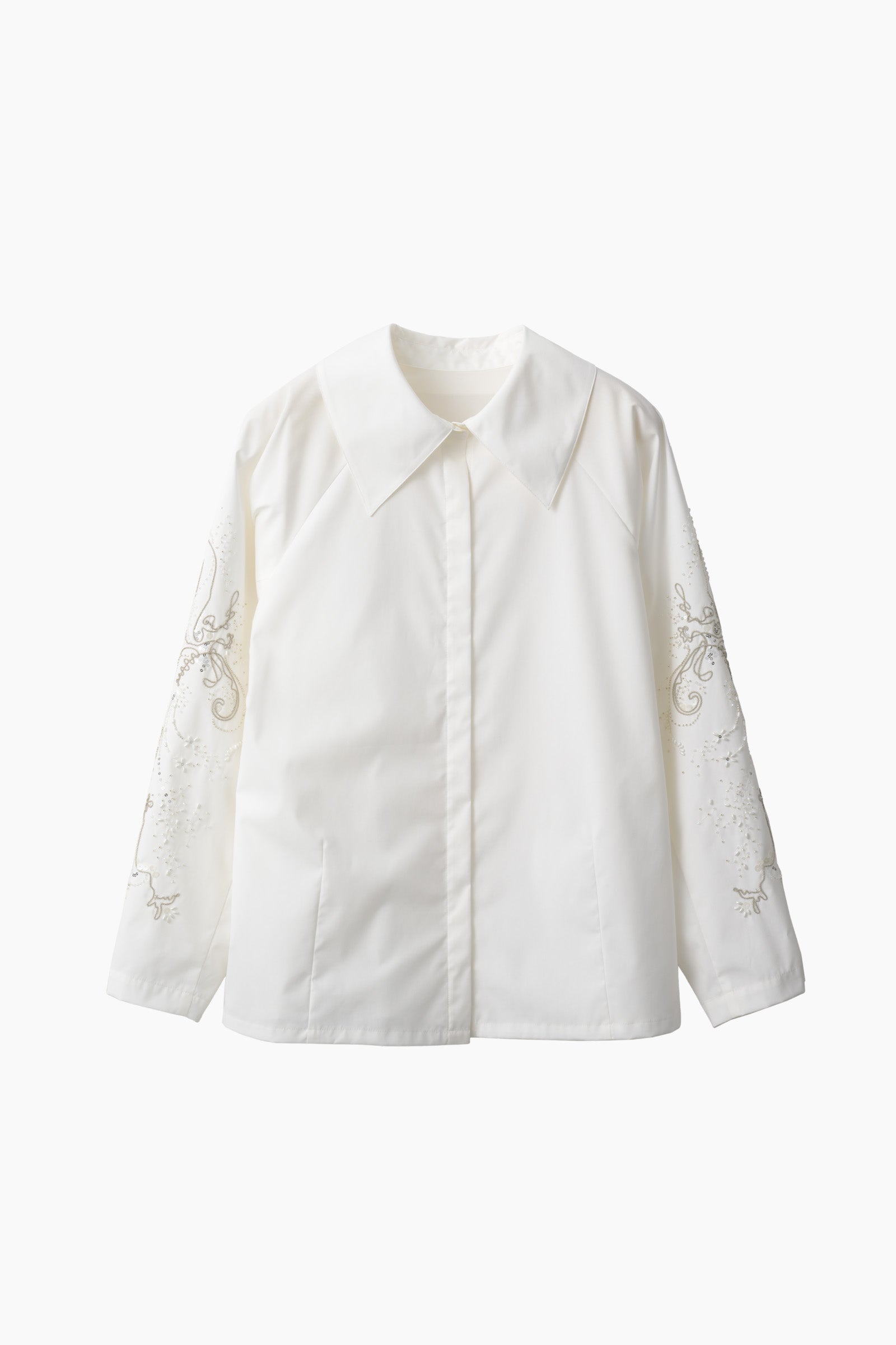 Droplet flower embroidered shirt (White)
