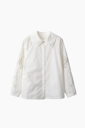 Droplet flower embroidered shirt (White)