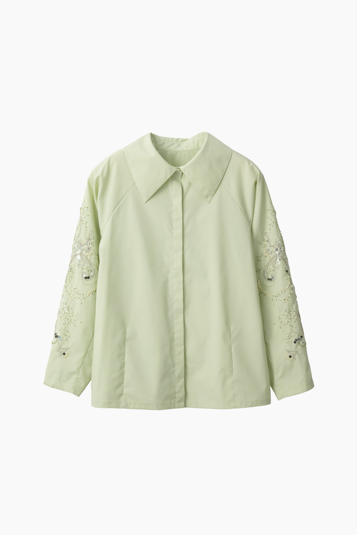 Droplet flower embroidered shirt (Light green)