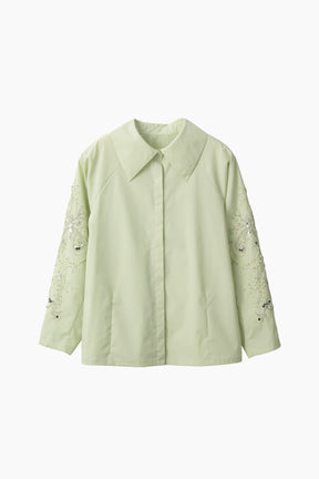 Droplet flower embroidered shirt (Light green)