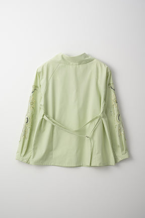 Droplet flower embroidered shirt (Light green)