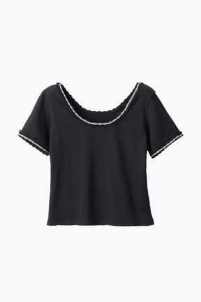 Scallop embroidered tops (Black)
