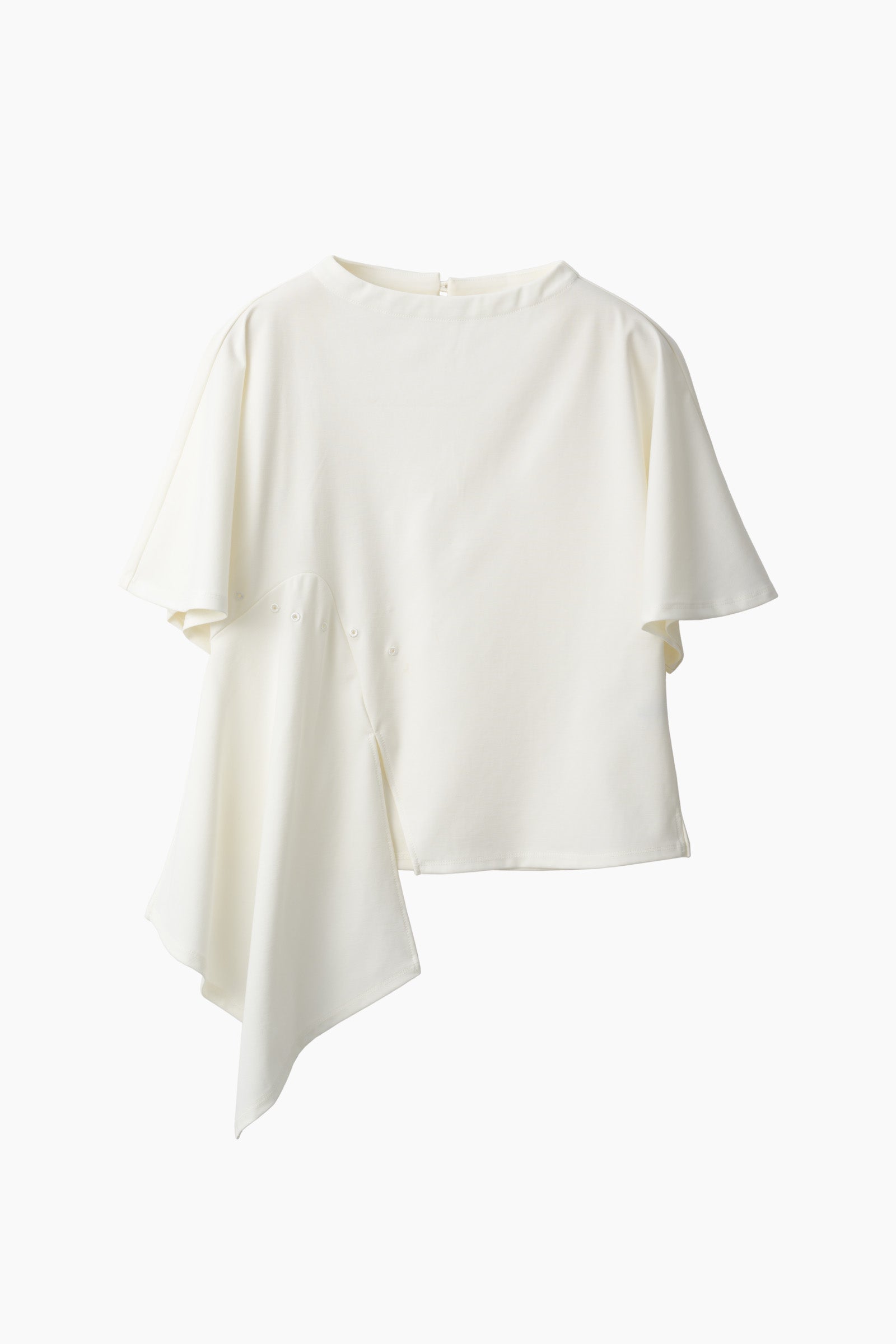 Brooch gather asymmetric tops (White)