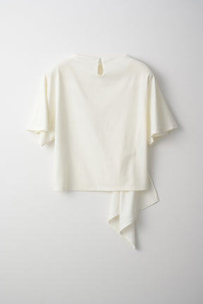 Brooch gather asymmetric tops (White)