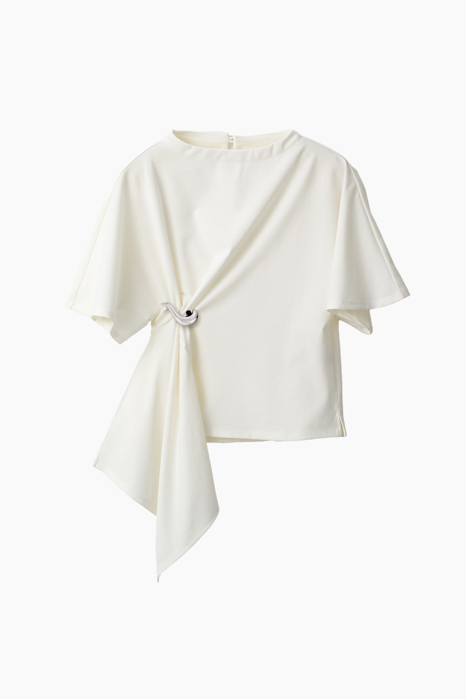 Brooch gather asymmetric tops (White)