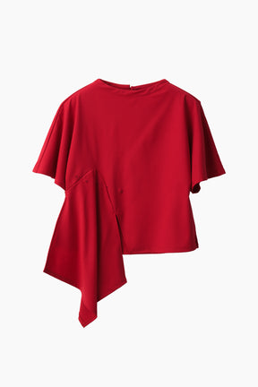Brooch gather asymmetric tops (Red)