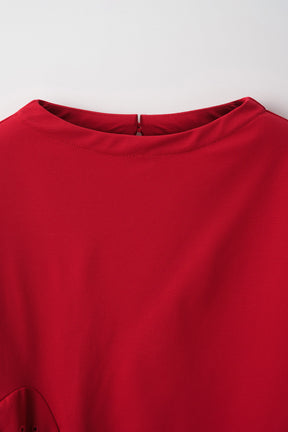 Brooch gather asymmetric tops (Red)
