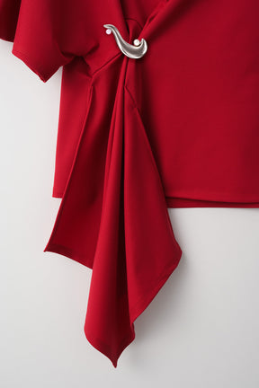 Brooch gather asymmetric tops (Red)