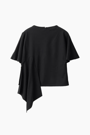 Brooch gather asymmetric tops (Black)