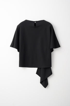 Brooch gather asymmetric tops (Black)