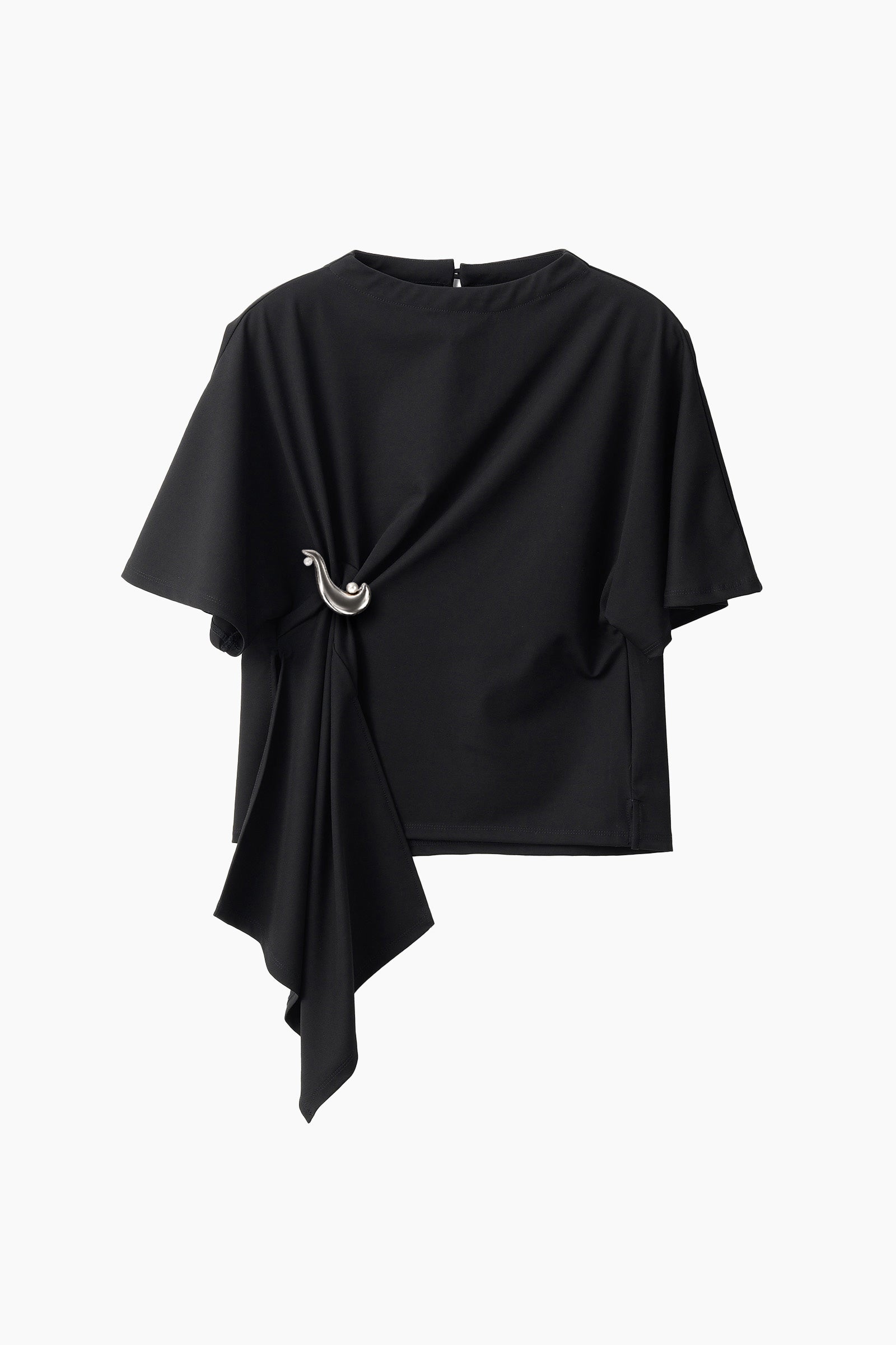 Brooch gather asymmetric tops (Black)