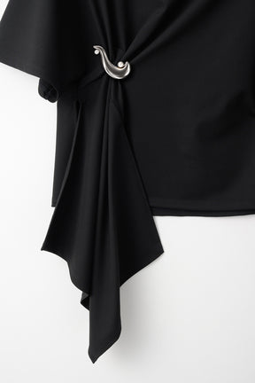 Brooch gather asymmetric tops (Black)