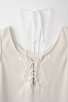 Lace up embroidered tank (Ivory)