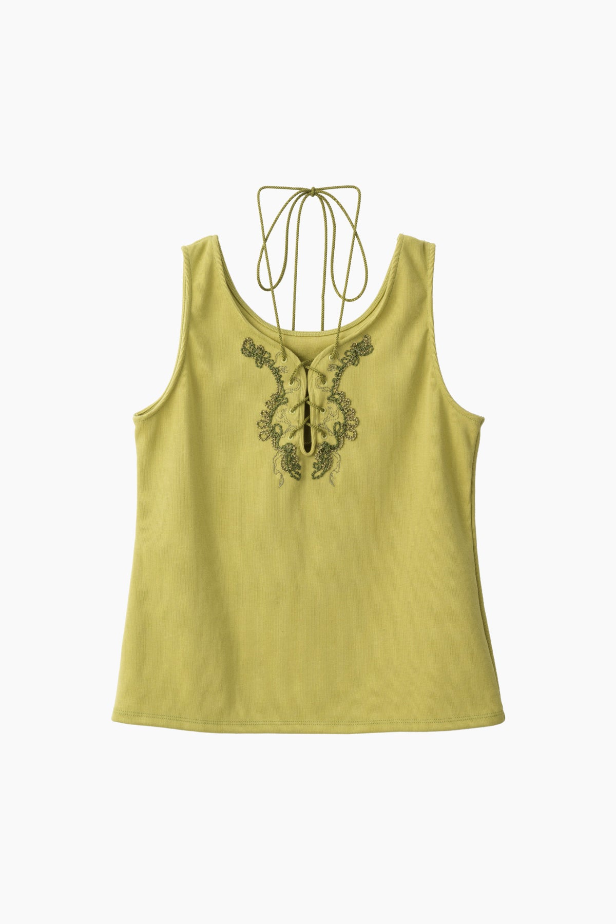 Lace up embroidered tank (Yellow green)