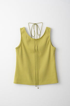 Lace up embroidered tank (Yellow green)