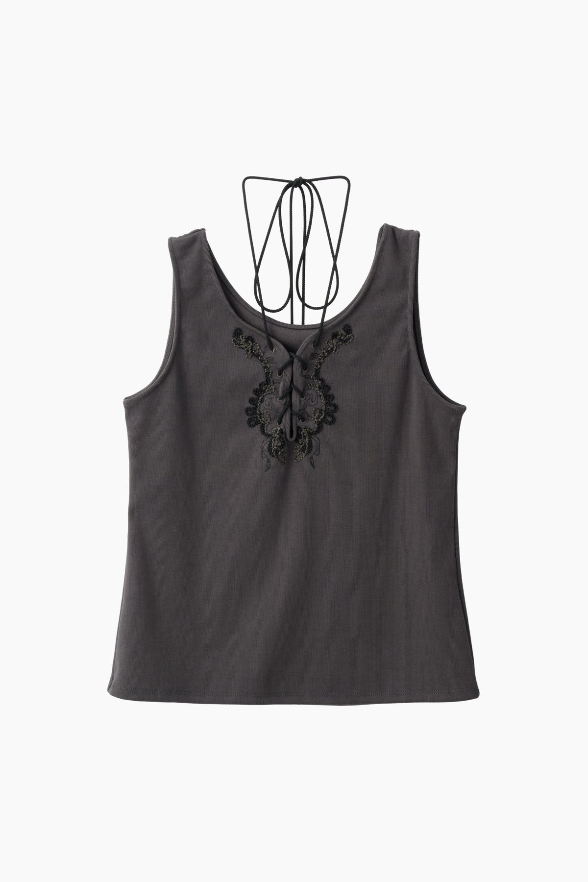 Lace up embroidered tank (Gray)