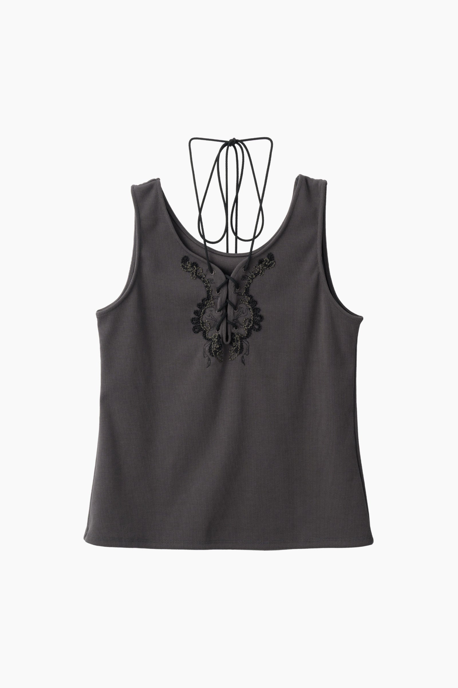 Lace up embroidered tank (Gray)