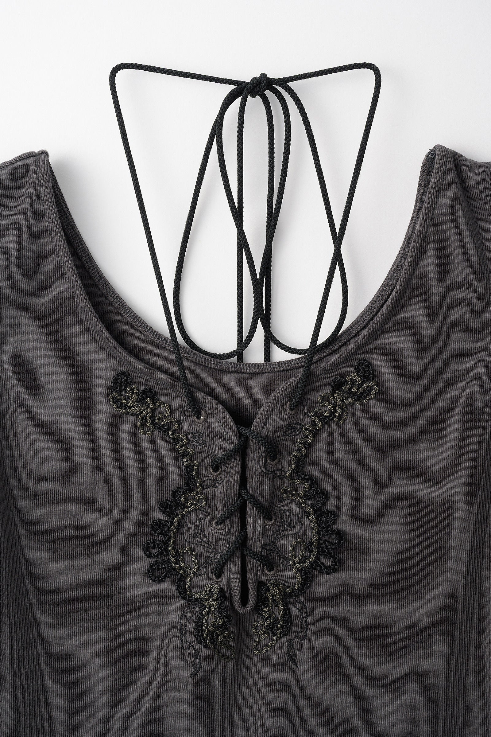 Lace up embroidered tank (Gray)