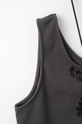 Lace up embroidered tank (Gray)