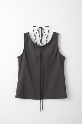 Lace up embroidered tank (Gray)
