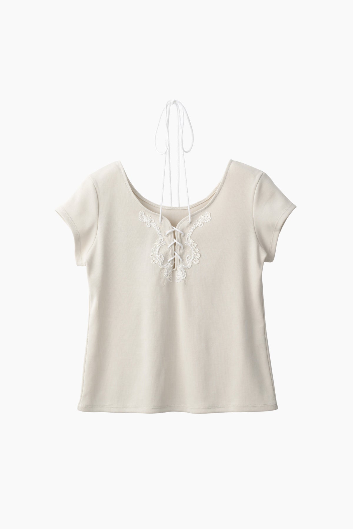 Lace up embroidered tops (Ivory)