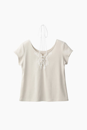 Lace up embroidered tops (Ivory)