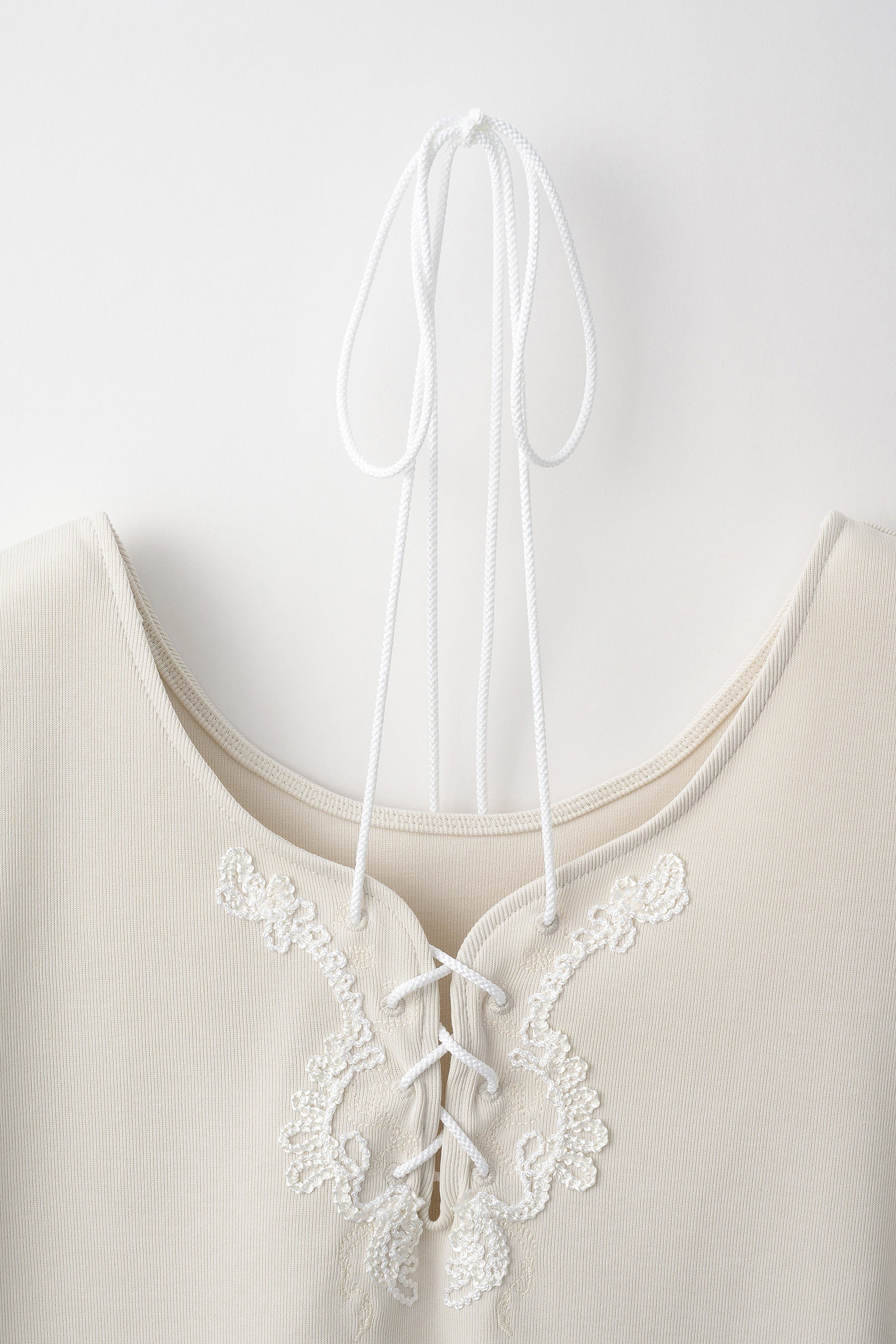 Lace up embroidered tops (Ivory)