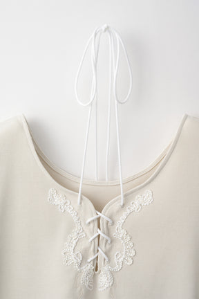 Lace up embroidered tops (Ivory)
