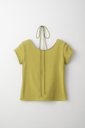 Lace up embroidered tops (Yellow green)