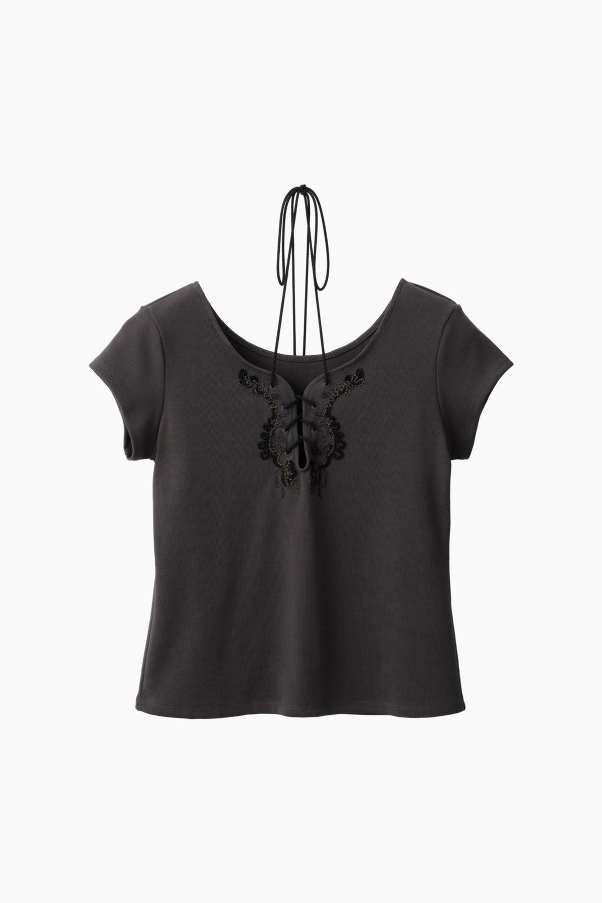Lace up embroidered tops (Gray)