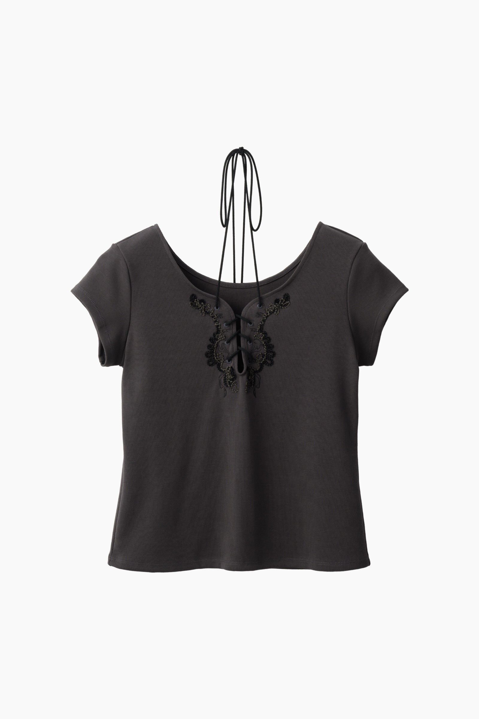 Lace up embroidered tops (Gray)