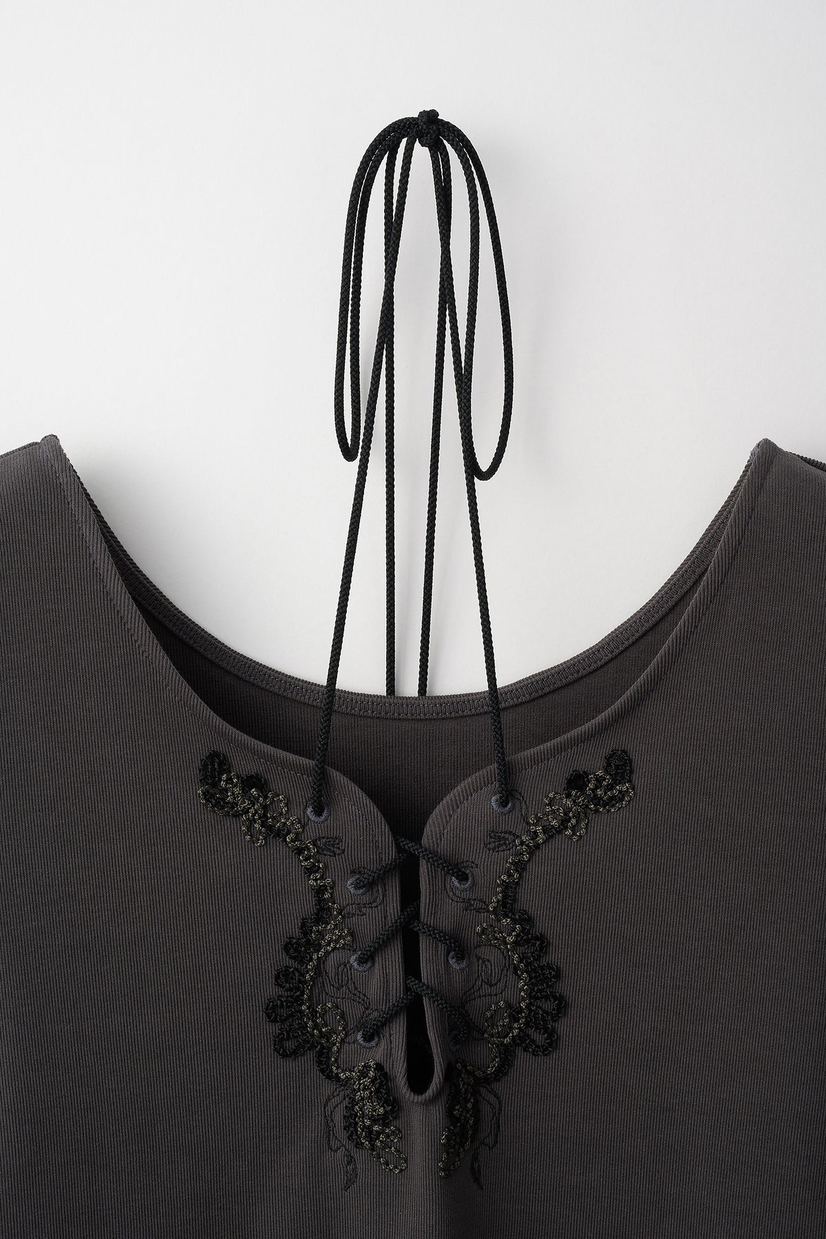 Lace up embroidered tops (Gray)