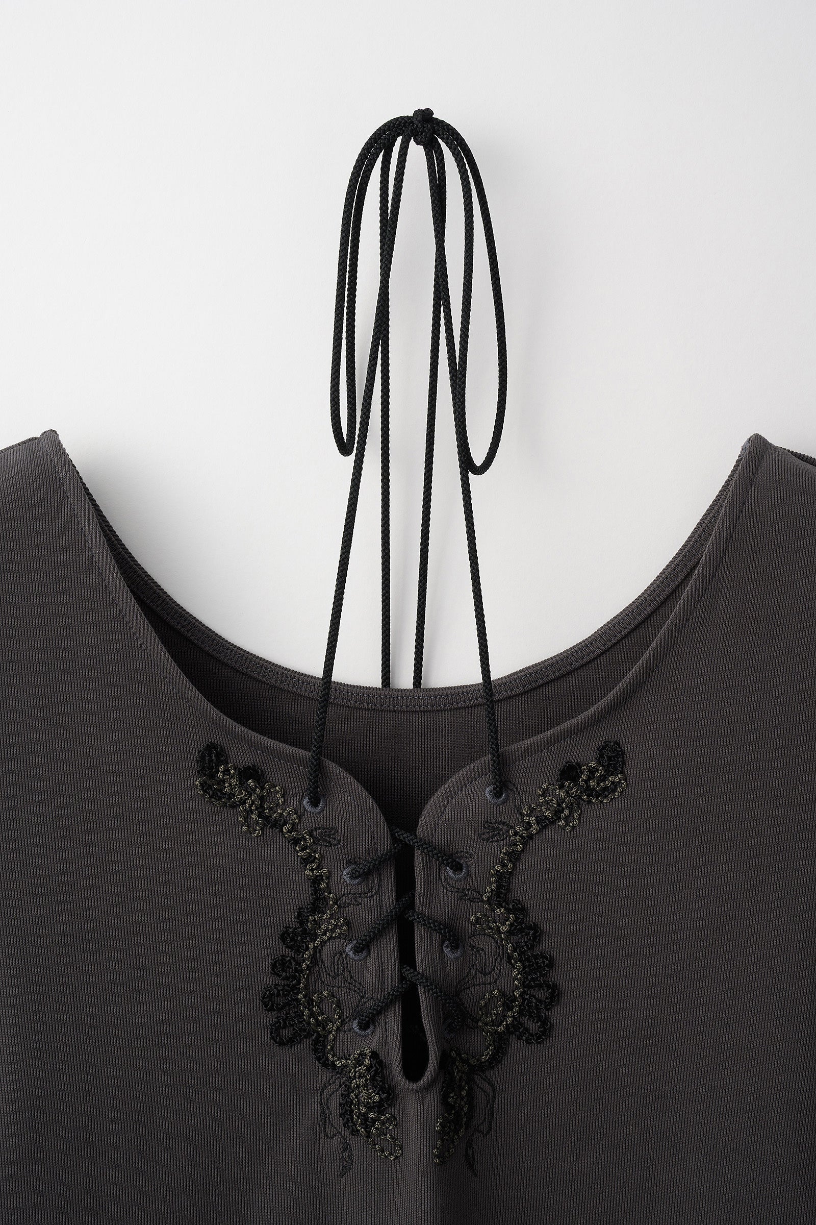 Lace up embroidered tops (Gray)