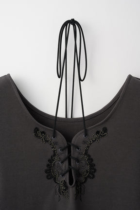 Lace up embroidered tops (Gray)