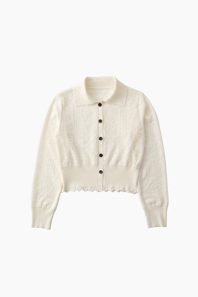 Mirror knit shirt cardigan (White)
